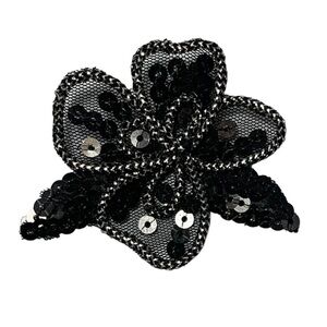 Vintage Black Flower Barrette Applique Mesh Sequins Squeeze Clip